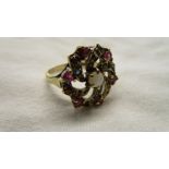 Gold ruby, opal & sapphire cluster ring