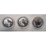 3 fine silver 1oz Kookaburra coins