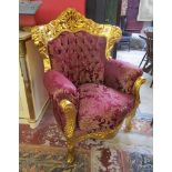 Louis XVI style upholstered gilt armchair