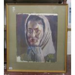 Large oil - Lady in headscarf (Image size 50cm x 60cm)