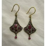 Pair of ruby & diamond drop earrings