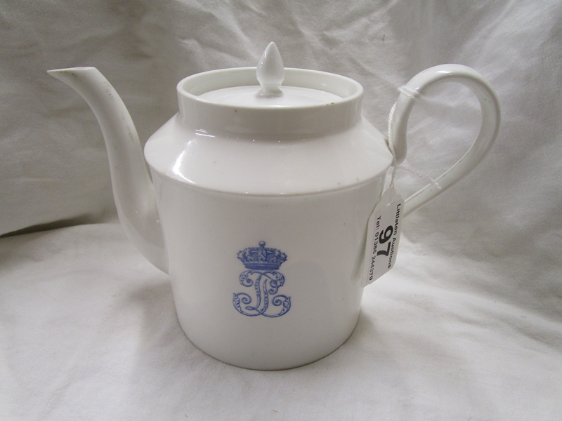 Antique Sevres 'Louis Philippe' white porcelain teapot circa 1847 with the Louis Philippe insignia