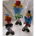 3 Murano end of day glass clowns