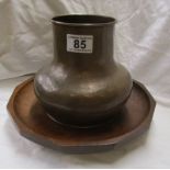 Arts & Crafts copper pot marked Dryad, Lester & treen bowl
