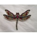 Fine ruby, diamond, sapphire & enamel dragonfly brooch