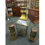 2 miners lamps & lantern