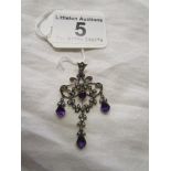 Amethyst, seed pearl & diamond set pendant