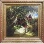 Oil on canvas in gilt frame - 'Hide and Seek' by John Ritchie (fl.1857-1875) - Image size 51cm x