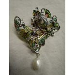 Silver & champlevé enamel Art Nouveau style brooch/pendant