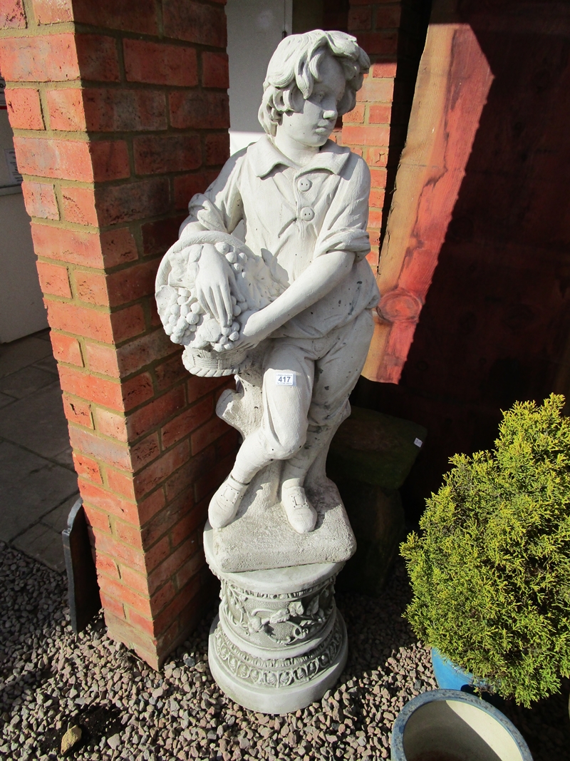 Stone statue of boy on plinth (H: 168cm)