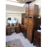 Oak bedroom suite comprising of dressing table, wardrobe, bedside cabinets, head board & another