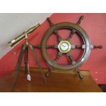 Small telescope & ships wheel clock