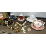 5 cups & saucers with collection of Wade whimseys