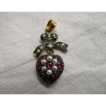 Ruby, seed pearl & diamond heart pendant