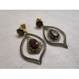 Pair of garnet & diamond drop earrings