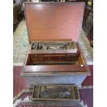 Large early carpenter's tool chest and contents