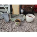 Stone trough, 2 planters & terracotta urn