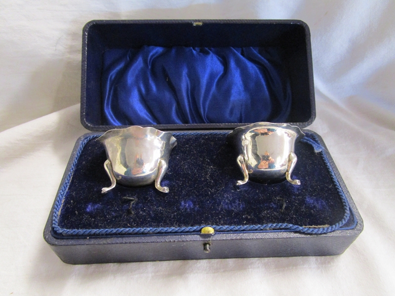 Cased silver mustard pots