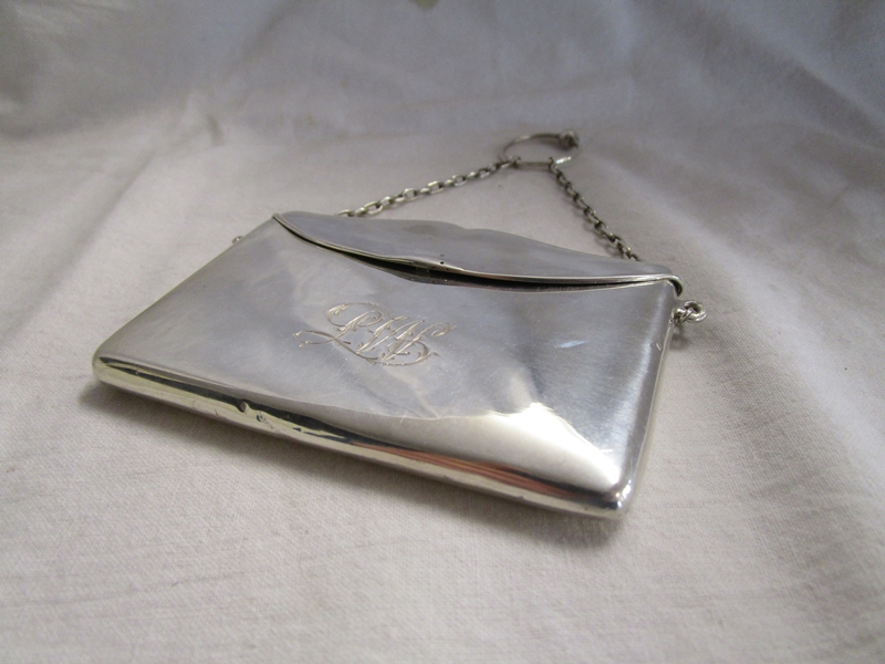 Silver card purse on chain