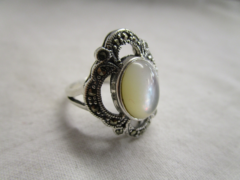 Silver and marcasite stone set ring