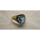 Gold blue topaz & diamond cluster ring