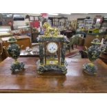 French marble and ormolu mounted clock garniture - H: 48cm