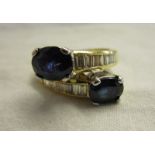 Fine 18ct gold baguette diamond & sapphire twist ring