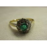 18ct gold emerald & diamond cluster ring