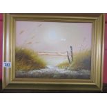 Oil on board - Coastal scene signed Dunlop