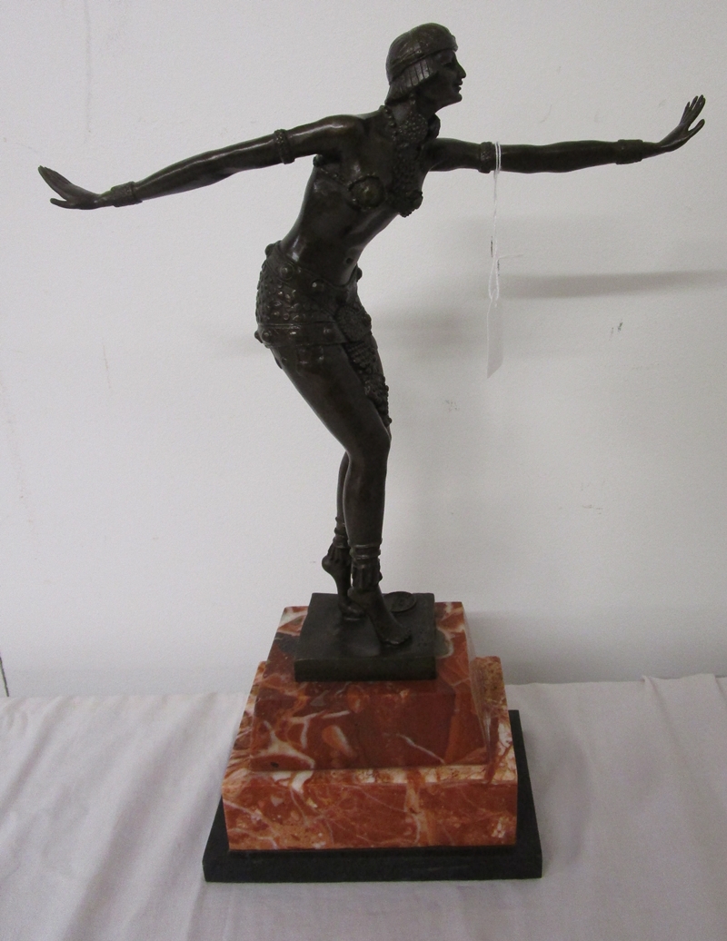 Bronze Art Deco lady figure - H: 48cm