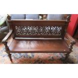 Oak Gothic style bench - H: 95cm W: 137cm D: 49cm