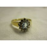 18ct gold aquamarine & diamond cluster ring