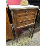French inlaid marble top bedside table