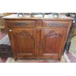 19thC French cherry wood cabinet - H: 116cm W: 134cm D: 59cm