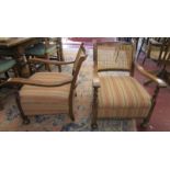 Pair of oak framed bergère backed armchairs