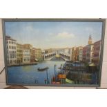 Oil on board - Venetian scene unsigned - W: 90.5cm x 60cm