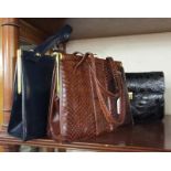 3 leather handbags to include crocodile