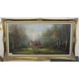 Oil on canvas - Hunting scene - Indistinct signature - W: 100cm x H: 50cm