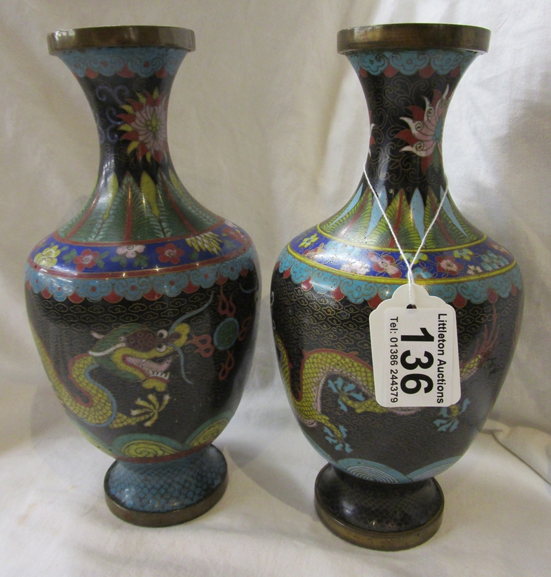 Pair of cloisonné vases - H: 24cm