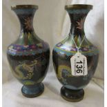 Pair of cloisonné vases - H: 24cm