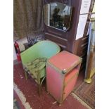 Lloyd loom chair, cabinet and bevelled edge mirror
