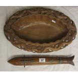 Carved bowl & unusual fish carving knife