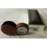 White metal jewellery box and travel clock