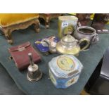 Collection of metalware to include Coronation tins & cased Ross Ensign camera