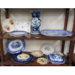 2 shelves of ceramics to include blue and white