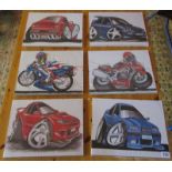 Set of 6 motorsport caricatures