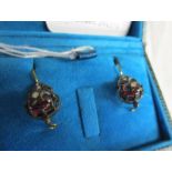 Pair of cabochon garnet & diamond earrings
