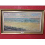 Coastal scene by H E Foster - Canvas size 59cm x 30cm