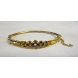 Antique gold sapphire & seed pearl bangle in original box