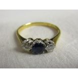 18ct gold 3 stone diamond & sapphire ring